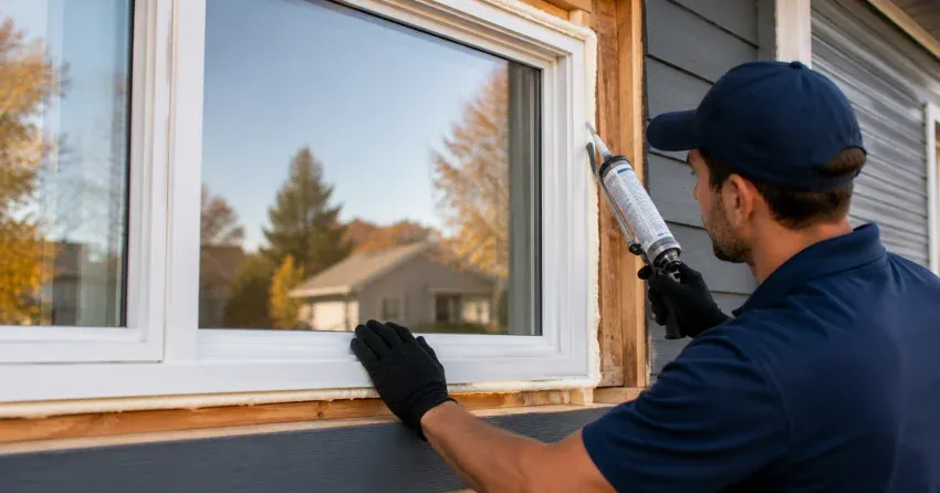 technician installing a new vinyl window in Effingham, Pelham