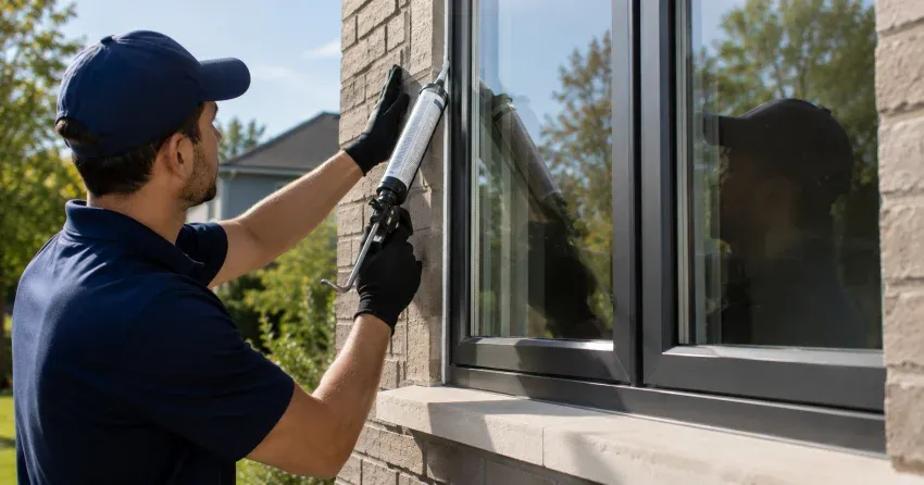 Aluminum window frame with double glazed insulated glass unit installed in a residential wall in Short Hills Area, Pelham