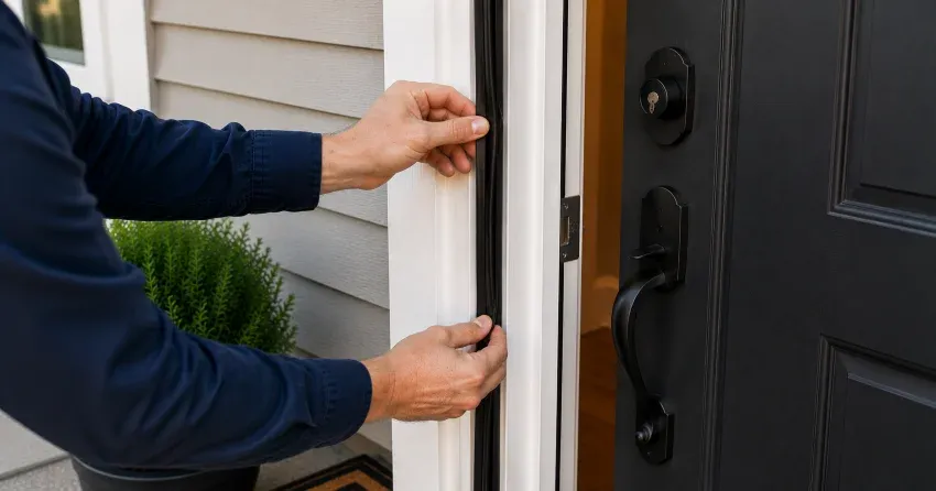 technician performing light test on door seal in Saffron Estates, Pelham