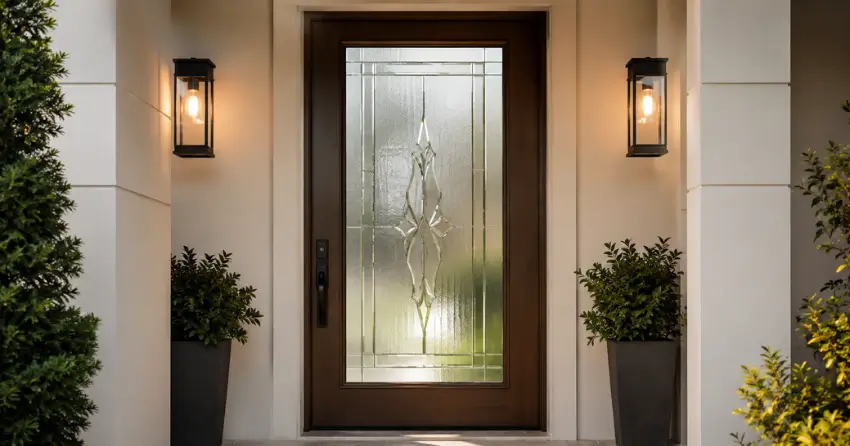 decorative frosted glass panel installed in a front door in Ridgeville, Pelham