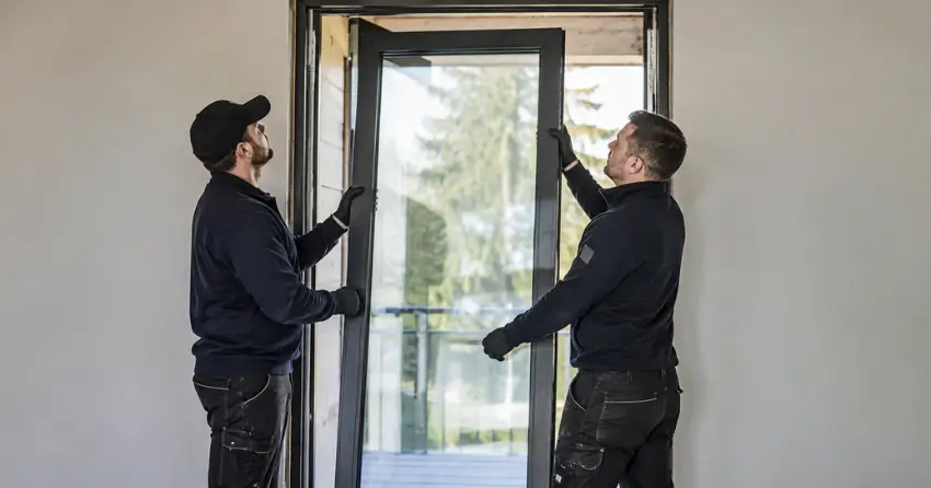 new glass panel being fitted into door frame in North Fonthill, Pelham