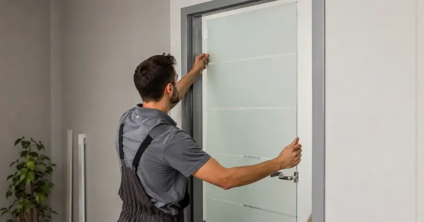 frosted glass interior door panel installation in Fonthill, Pelham